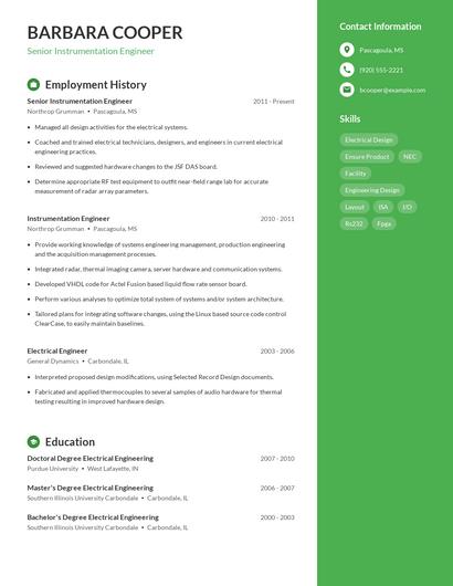 Senior Instrumentation Engineer Resume