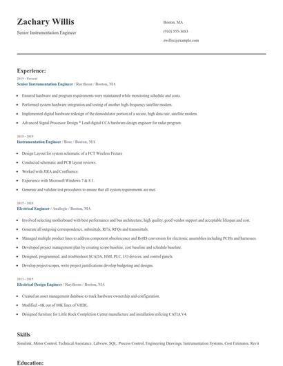 Senior Instrumentation Engineer Resume
