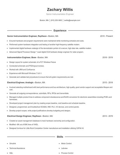 Senior Instrumentation Engineer Resume