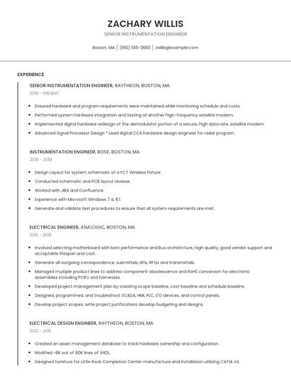 Senior Instrumentation Engineer Resume