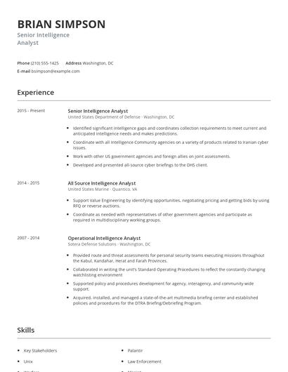 Senior Intelligence Analyst Resume