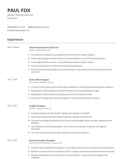 Senior Interactive Art Director Resume