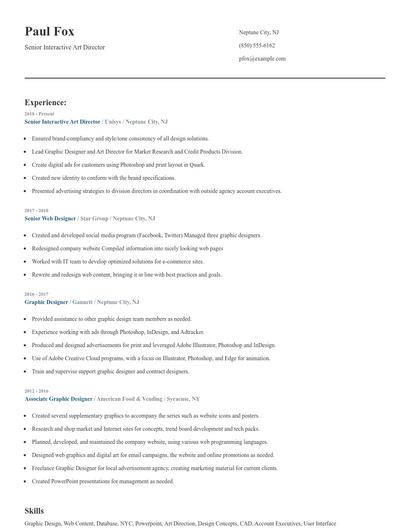 Senior Interactive Art Director Resume