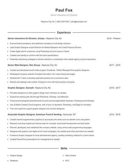 Senior Interactive Art Director Resume