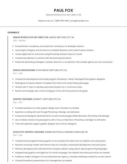 Senior Interactive Art Director Resume