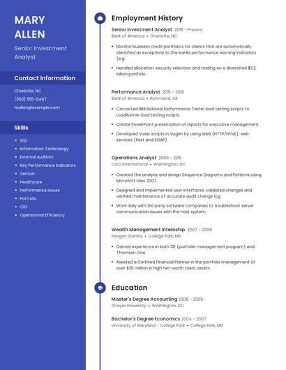 Senior Investment Analyst Resume