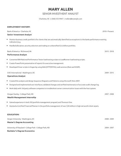 Senior Investment Analyst Resume