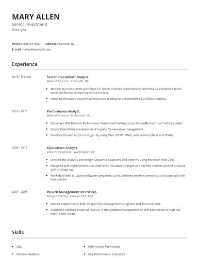Senior Investment Analyst Resume