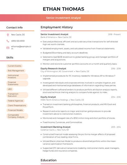 Senior Investment Analyst Resume