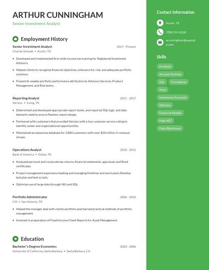 Senior Investment Analyst Resume
