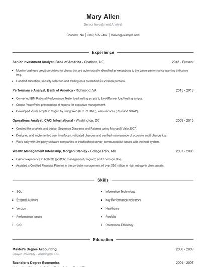 Senior Investment Analyst Resume