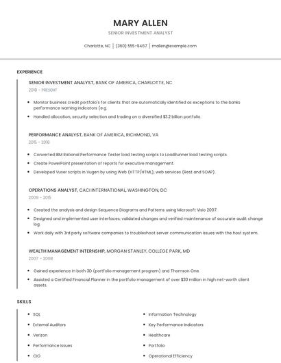 Senior Investment Analyst Resume