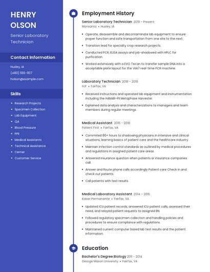 Senior Laboratory Technician Resume