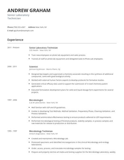 Senior Laboratory Technician Resume