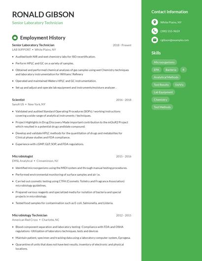 Senior Laboratory Technician Resume
