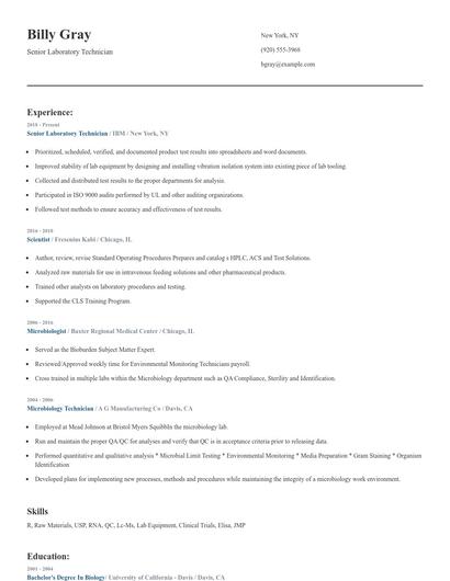 Senior Laboratory Technician Resume