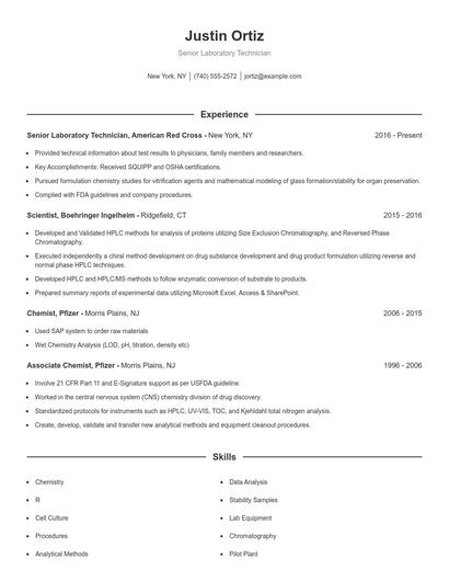 Senior Laboratory Technician Resume