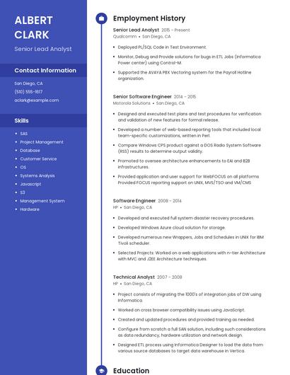 Senior Lead Analyst Resume