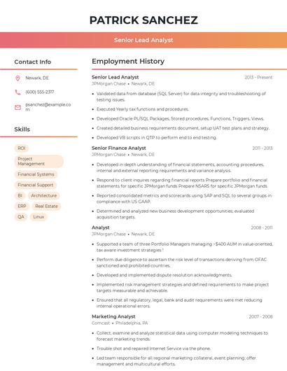 Senior Lead Analyst Resume