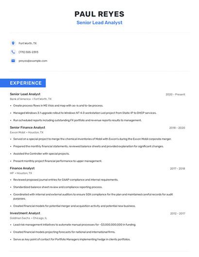 Senior Lead Analyst Resume