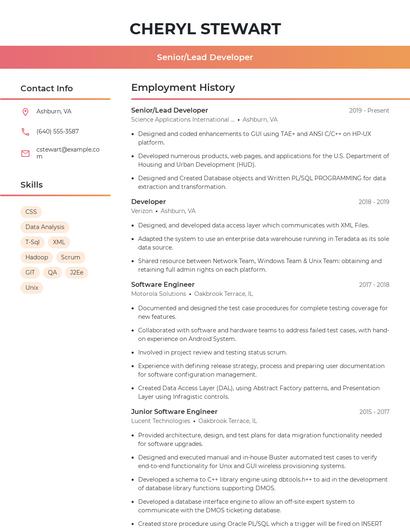 Senior/Lead Developer Resume