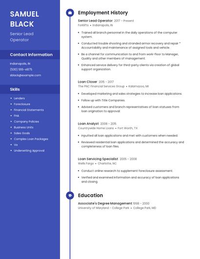 Senior Lead Operator Resume