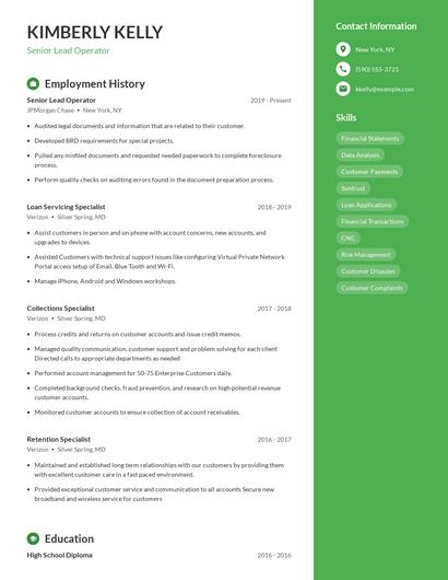 Senior Lead Operator Resume