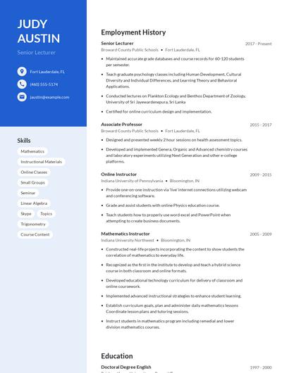 Senior Lecturer Resume