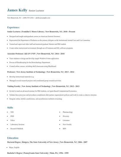 Senior Lecturer Resume