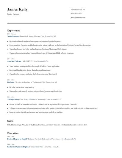 Senior Lecturer Resume