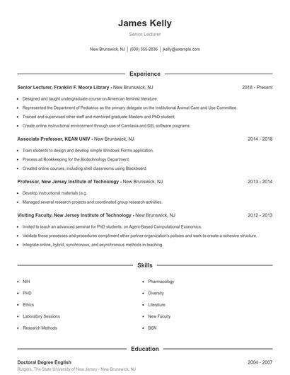 Senior Lecturer Resume