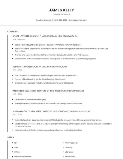 Senior Lecturer Resume