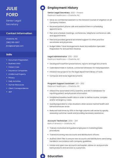 Senior Legal Secretary Resume