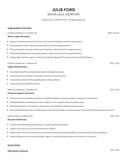Senior Legal Secretary Resume