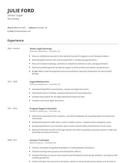 Senior Legal Secretary Resume