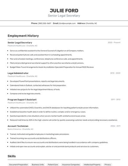 Senior Legal Secretary Resume
