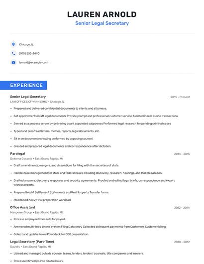 Senior Legal Secretary Resume