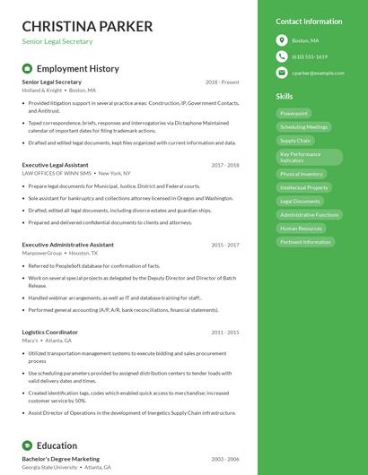 Senior Legal Secretary Resume
