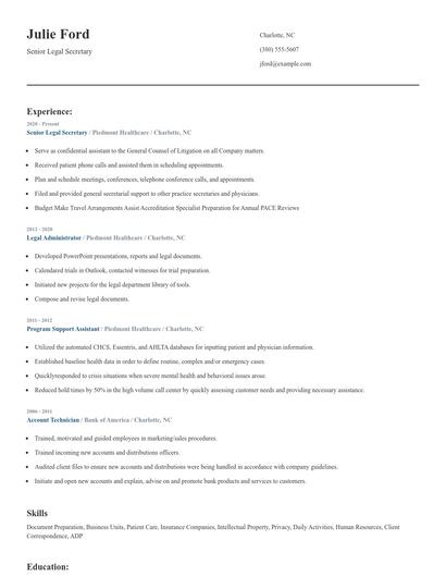Senior Legal Secretary Resume