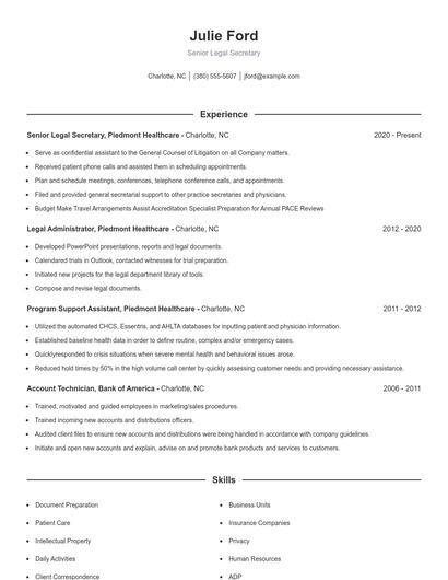 Senior Legal Secretary Resume