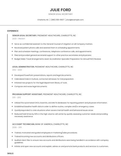 Senior Legal Secretary Resume