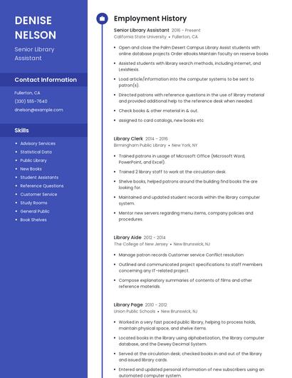 Senior Library Assistant Resume