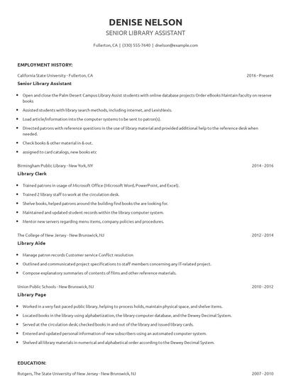 Senior Library Assistant Resume