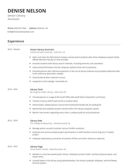 Senior Library Assistant Resume