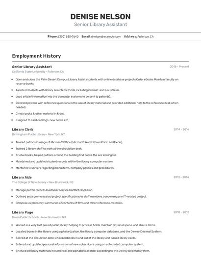Senior Library Assistant Resume