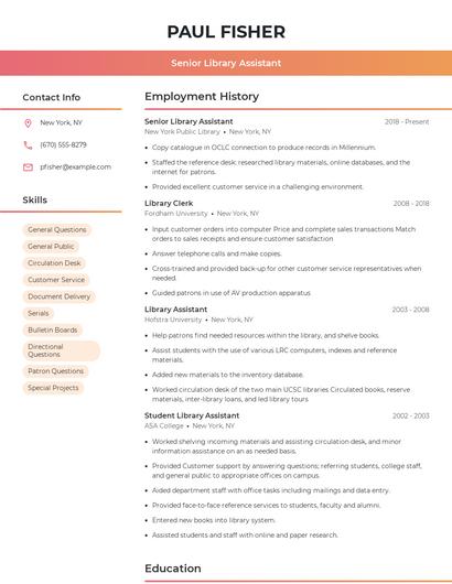 Senior Library Assistant Resume