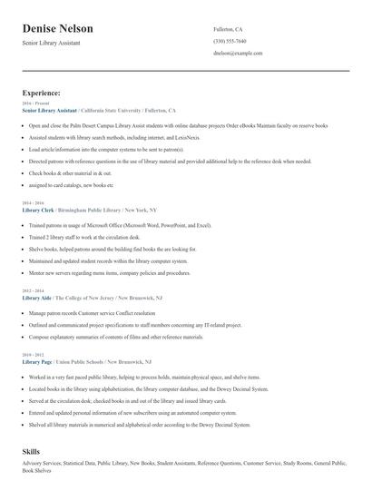 Senior Library Assistant Resume