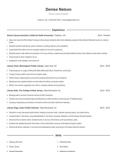 Senior Library Assistant Resume