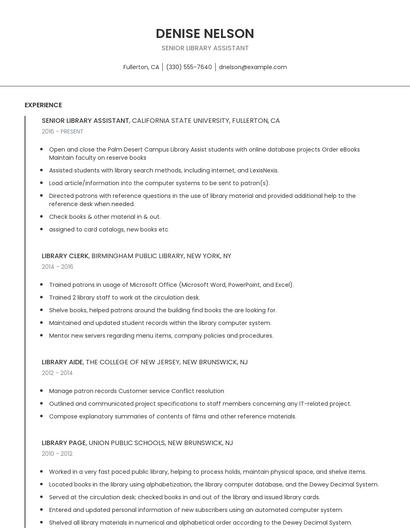 Senior Library Assistant Resume