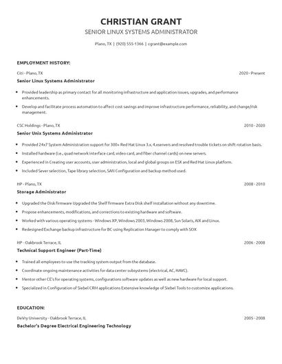Senior Linux Systems Administrator Resume